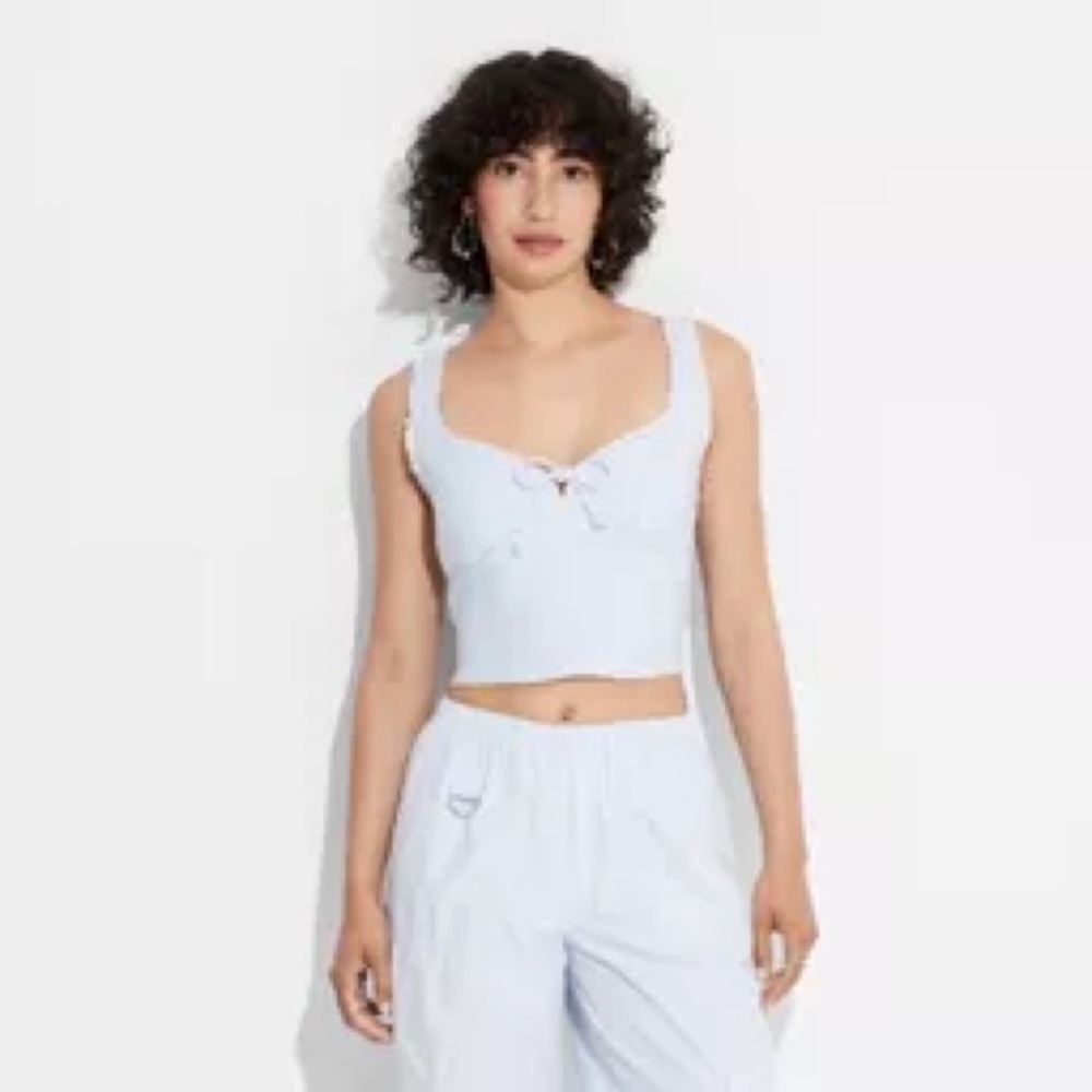 Women's Baby Blue Lace Trim Corset Top